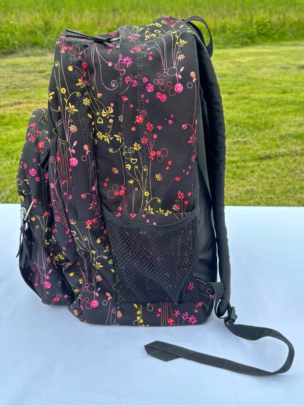 JanSport Big Student Backpack Black Y2K Colorful Floral Whimsical Indie School